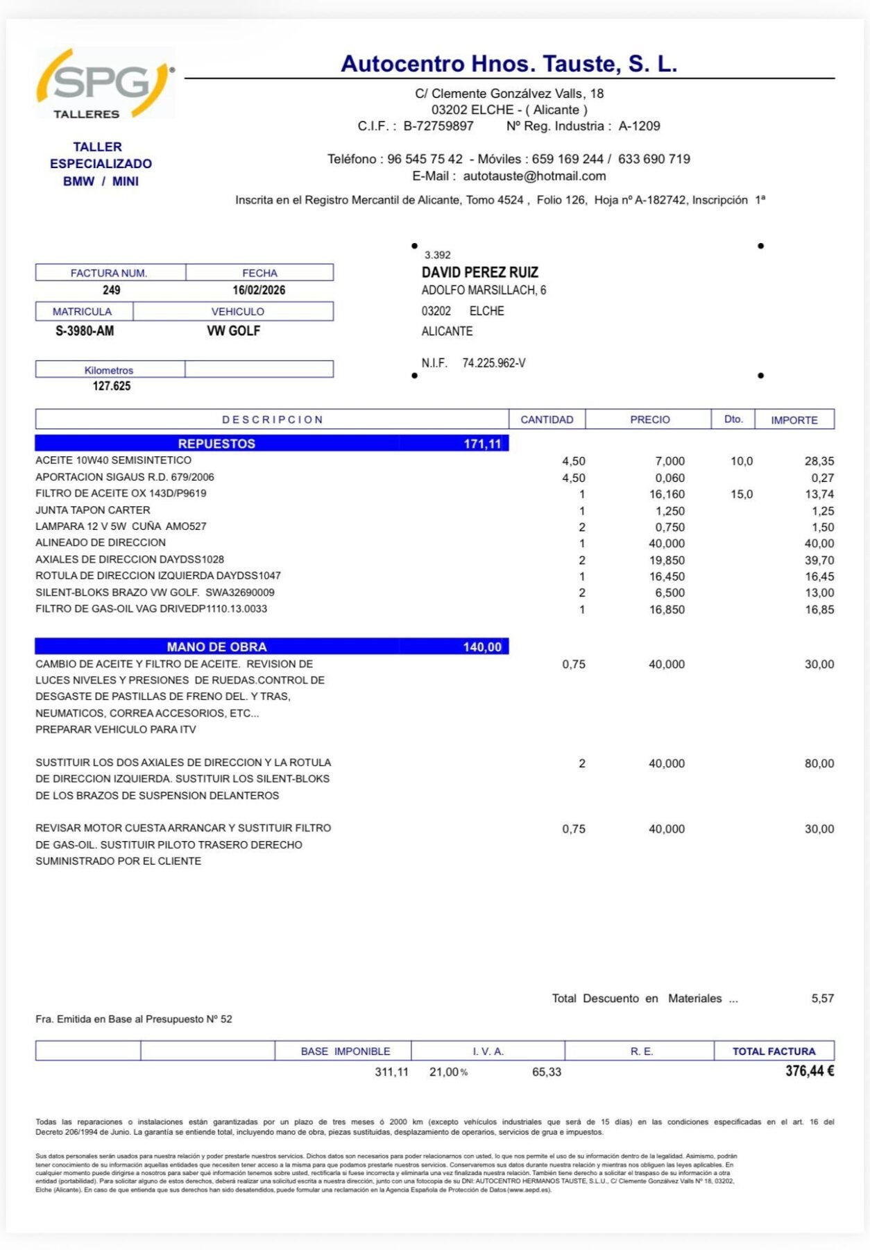 VOLKSWAGEN GOLF 1.9TDI 100CV